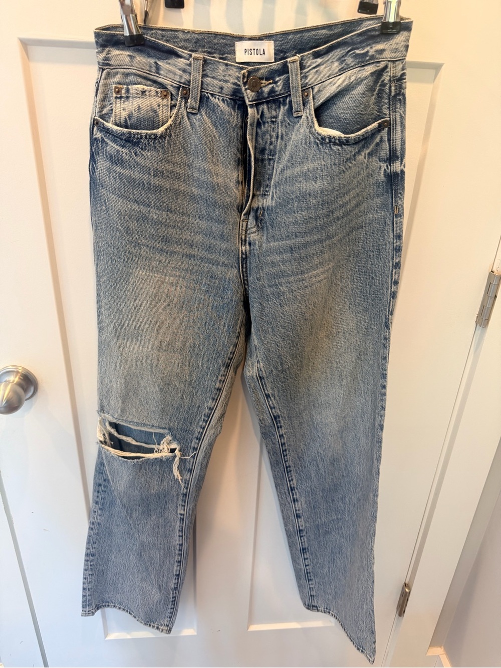 Pistola High Rise Straight Jeans Button Fly Distressed Light Wash Size 27